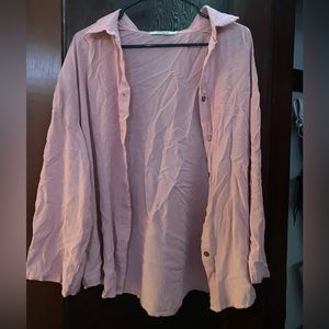 womens pink long sleeve button up cover up size large